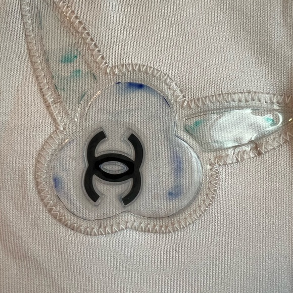 CHANEL Multicolor Camelia Flower Top  White Cotton Shirt 42 6 8 Small Medium EUC - Picture 11 of 16